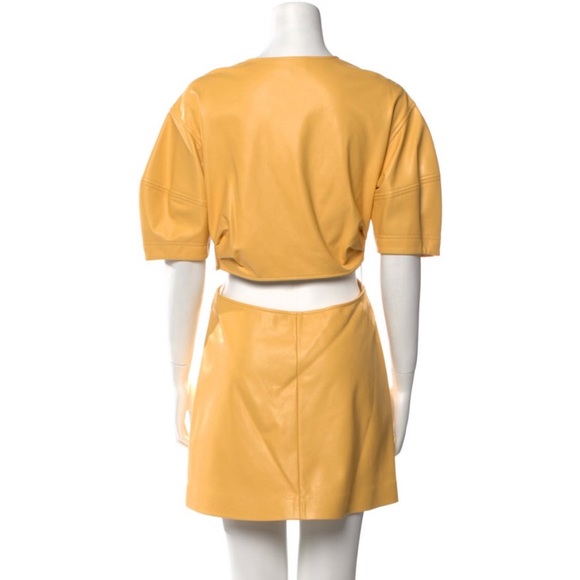 ALC Alex twist front mini dress faux leather yellow - Picture 2 of 4